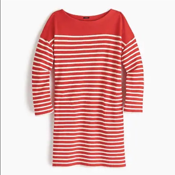 JCrew Bright Geranium & Ivory Striped Boatneck Tunic Dress - Picture 2 of 8